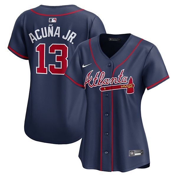 

Женская футболка Ronald Acuña Jr Atlanta Braves в синем цвете Nike