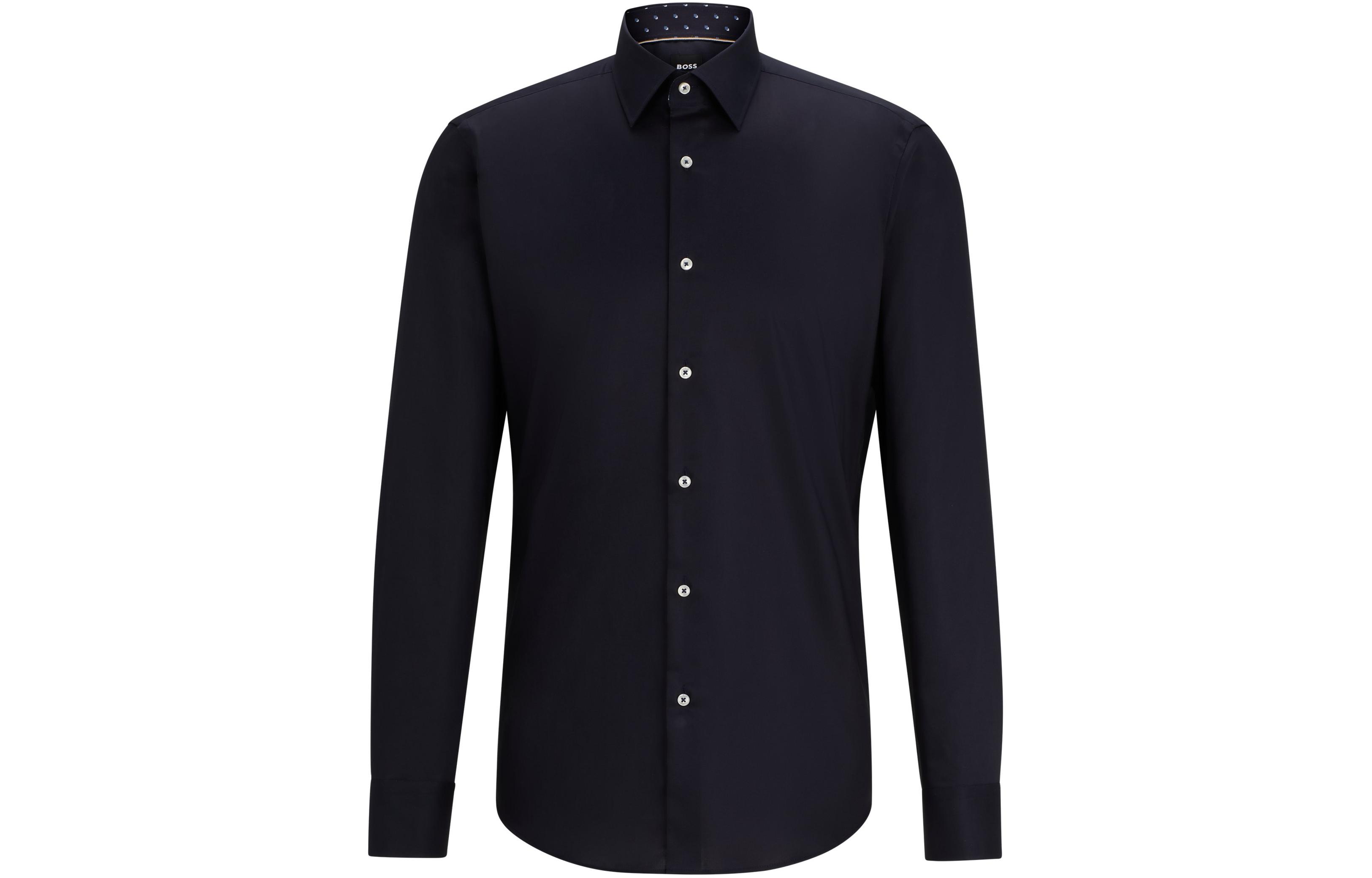 

Футболка Regular Fit из легкой в глажке хлопковой поплиновой ткани Мужская темно-синяя HUGO BOSS