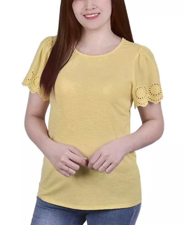 

Женский топ с короткими рукавами и вырезом с овальным вырезом NY Collection, желтый