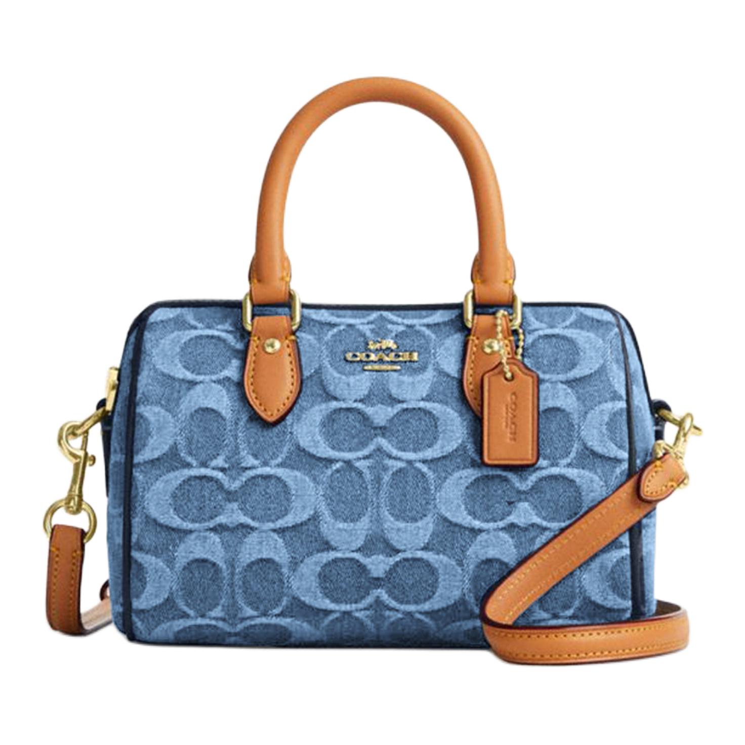 

COACH Rowan Denim Boston Bag, маленькая женская сумка через плечо индиго