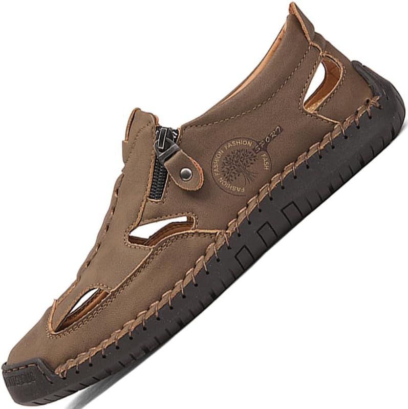 

Сандалии LZDZN для мужчин, кожаные, закрытый носок, белые, коричневые, черные, синие, классические размеры, летние шлепанцы, пляжная обувь