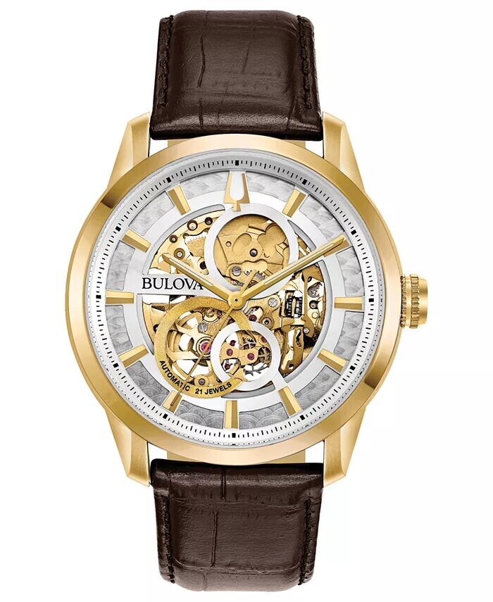 

Мужские автоматические часы Sutton с коричневым кожаным ремешком, 43 мм Bulova