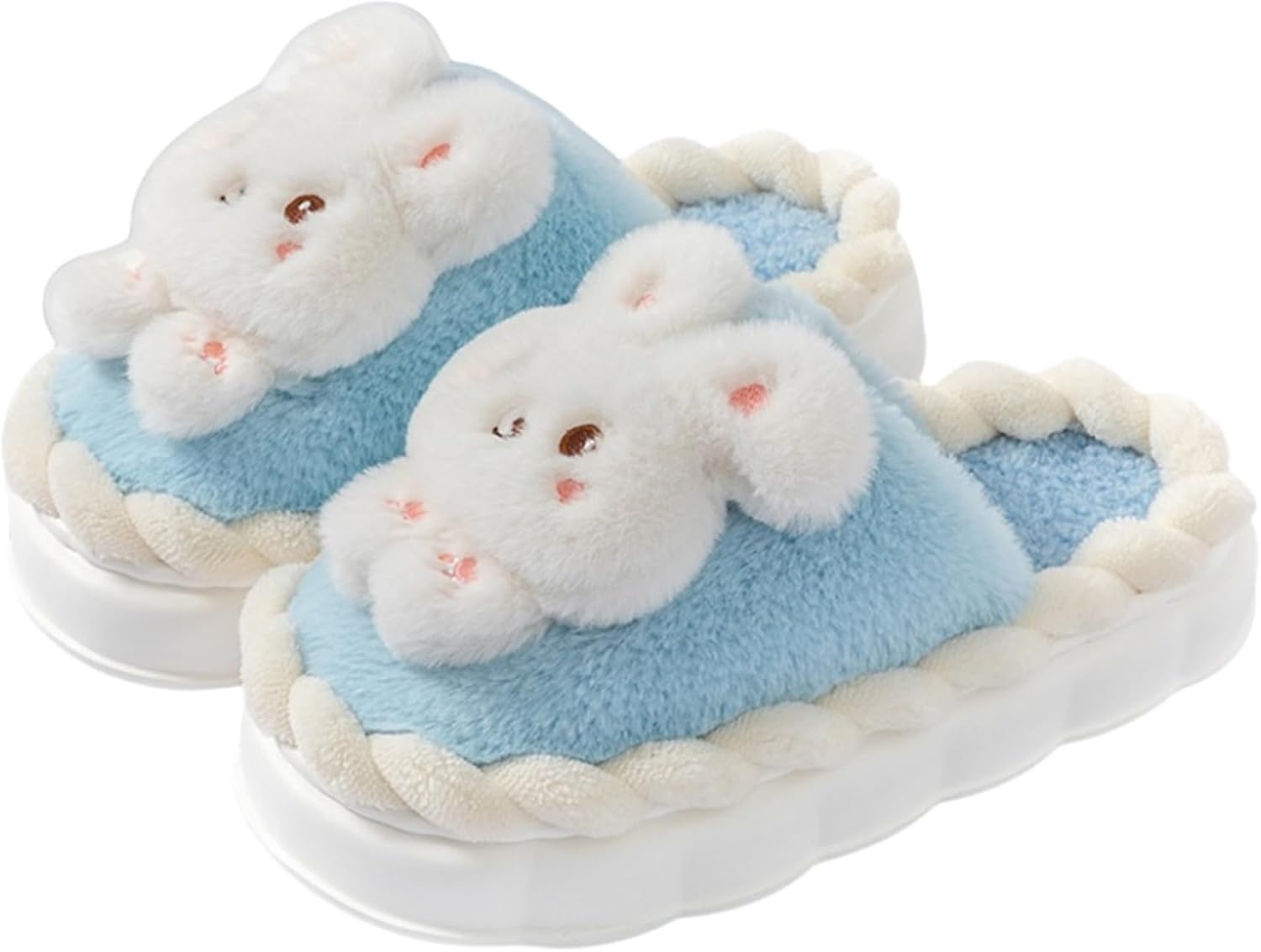 

WMYDHCGD Тапочки с животными для женщин Милые тапочки с зайчиками Забавные тапочки Теплые плюшевые зимние домашние хлопковые тапочки, синий