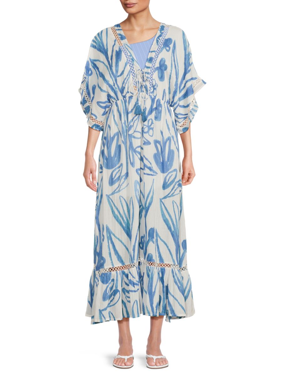 

Платье макси из хлопка с цветочным принтом La Moda Clothing, цвет White Blue