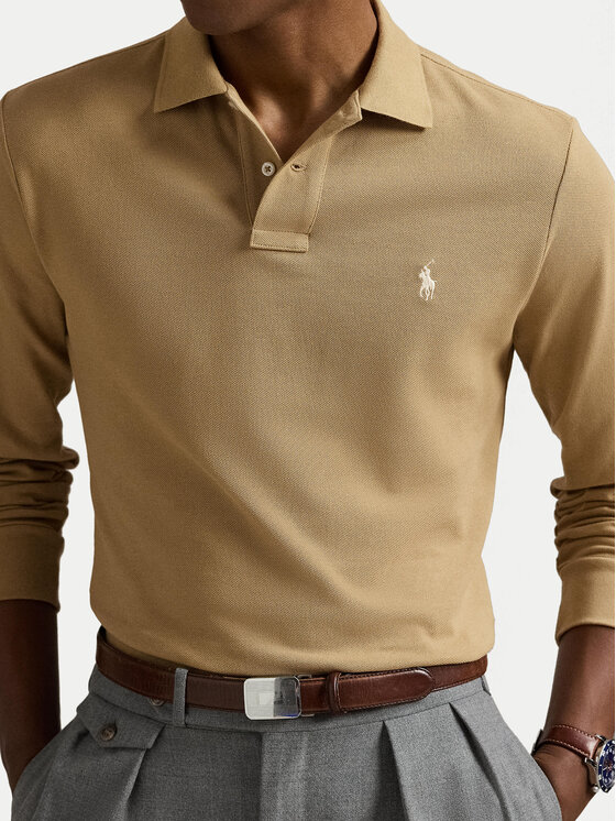 Поло custom slim fit 710680790123 Polo Ralph Lauren, бежевый — фото 4