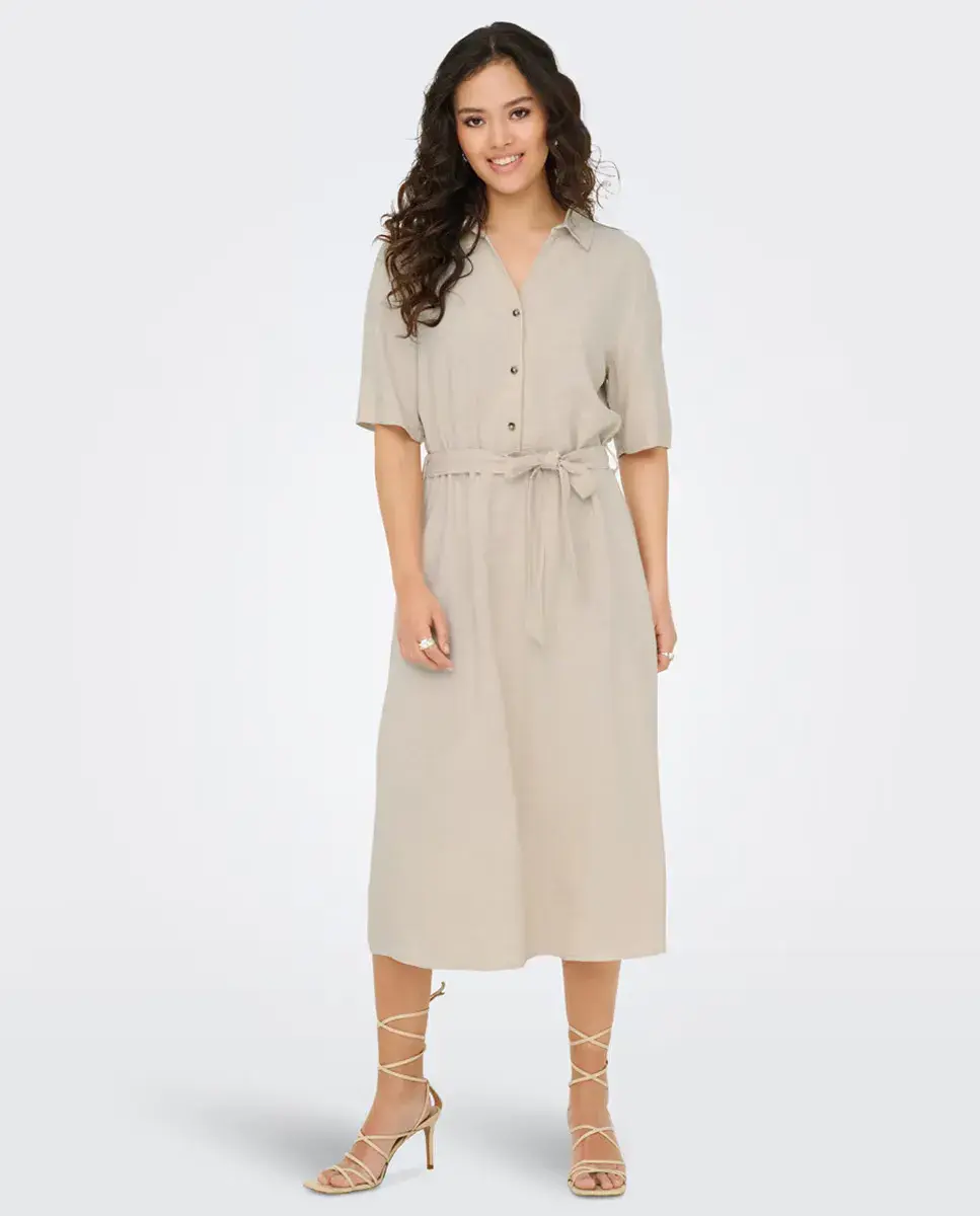

Миди платье рубашка из льна jdy, бежевый