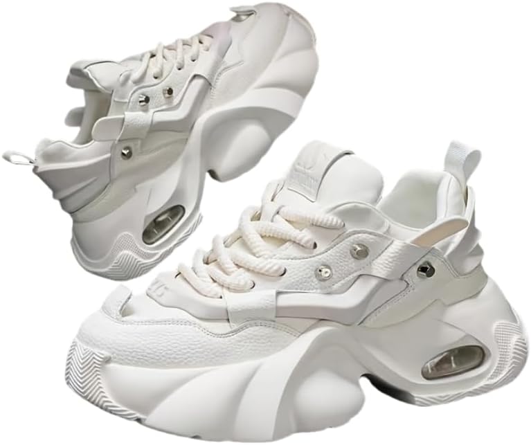 

Мужские массивные кроссовки, модные кроссовки 2024 года - прочные, с платформой, высокие повседневные туфли с толстой подошвой, шнуровка, для улицы и повседневной носки Huayorong, белый