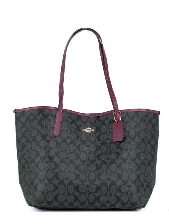 

Сумка-тоут City Tote через плечо с покрытием цвета черной вишни и графита Coach