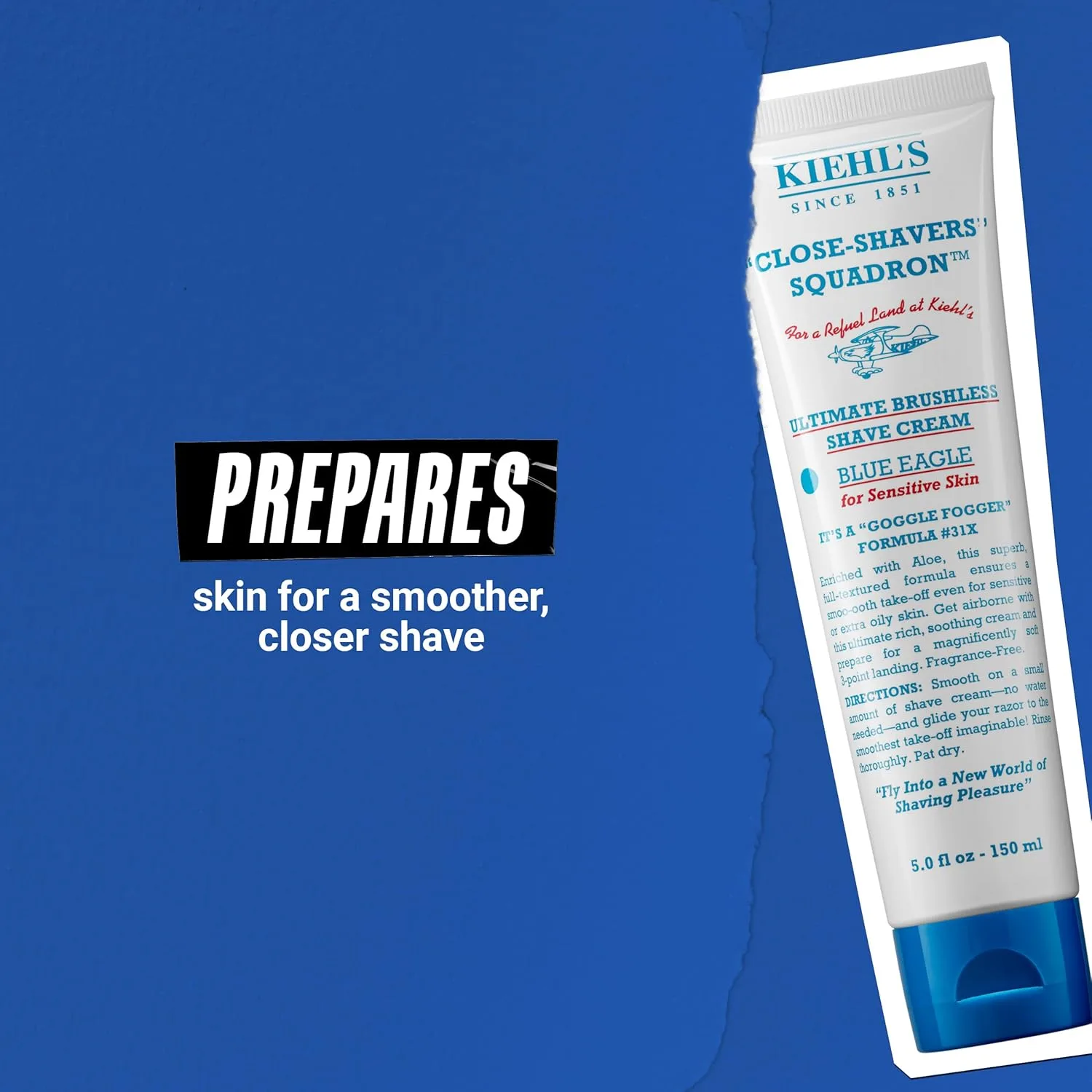 Kiehl's Ultimate Brushless Shave Cream Blue Eagle, без запаха для чувствительной кожи, с алоэ вера для успокоения и увлажнения, минимизирует раздражение, без отдушек, без парабенов - 150 мл — фото 4