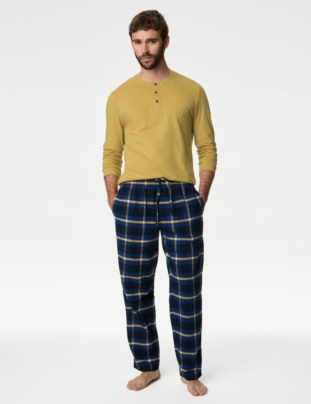 

Пижамный комплект из чесаного хлопка в клетку Marks & Spencer, желтый микс