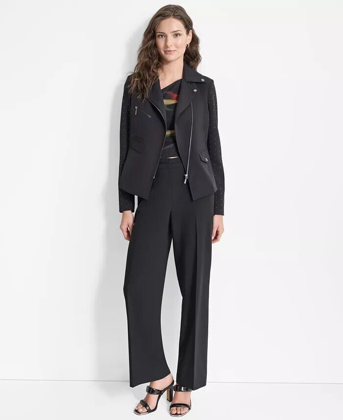 

Миниатюрная асимметричная байкерская куртка с заклепками DKNY, черный