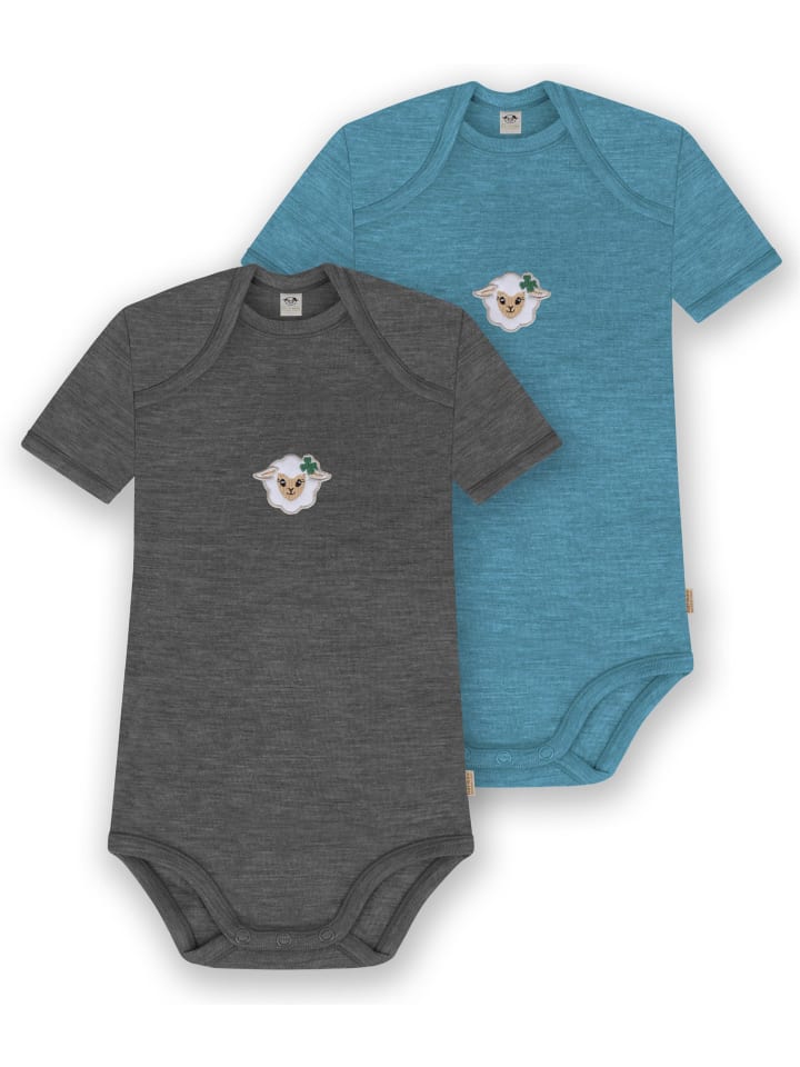 

Normani Outdoor Sports Комплект из 2 детских боди с коротким рукавом из мериносовой шерсти, цвет Тауранга, синий/антрацитовый