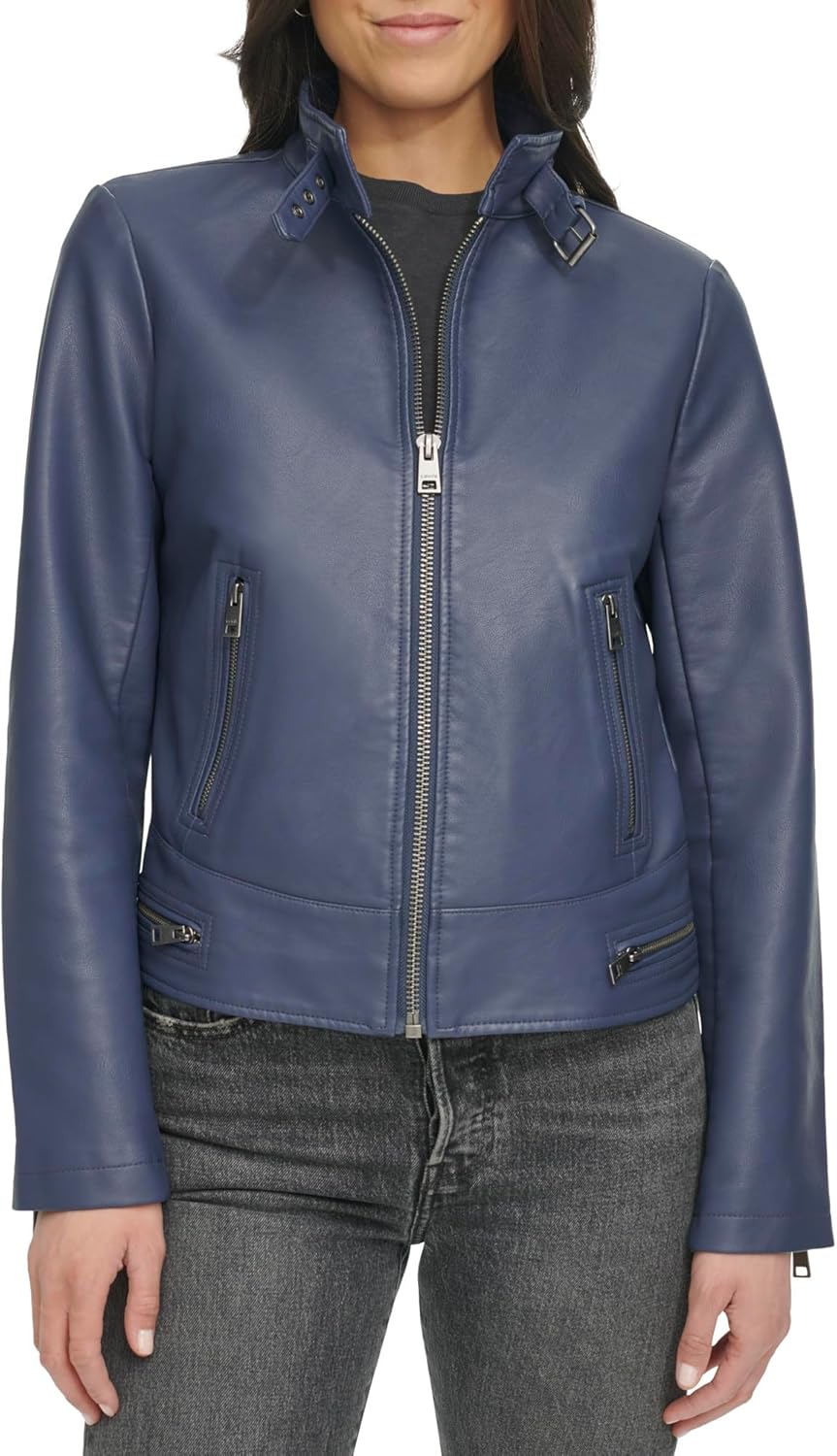 Женская куртка для мотокросса Levi's из искусственной кожи (стандартная и плюс), Odyssey Grey Latch Collar — фото 2