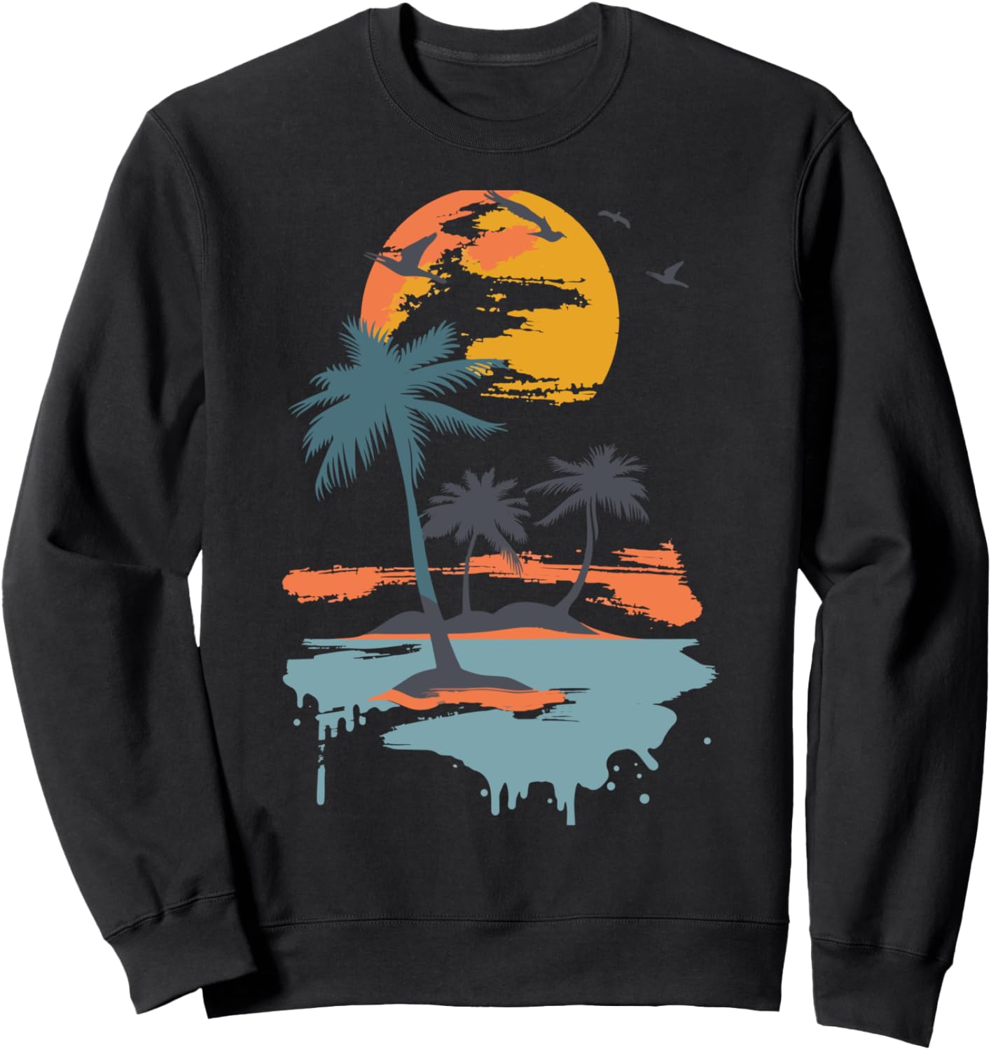 

Летний пляжный остров дерево море солнце птица ретро стандартная толстовка Abigb, черный