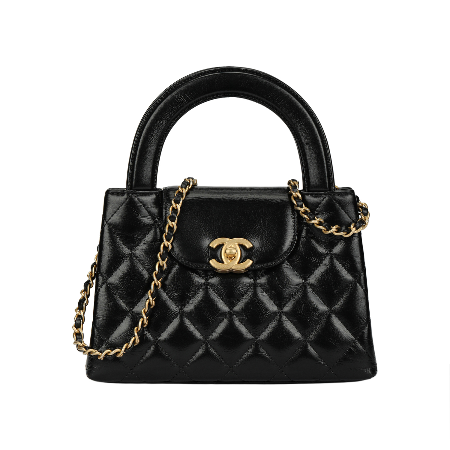 

CHANEL Келли Блестящая Мятая Телячья Кожа Цепочка Мини Сумка Шоппер Женская Черная