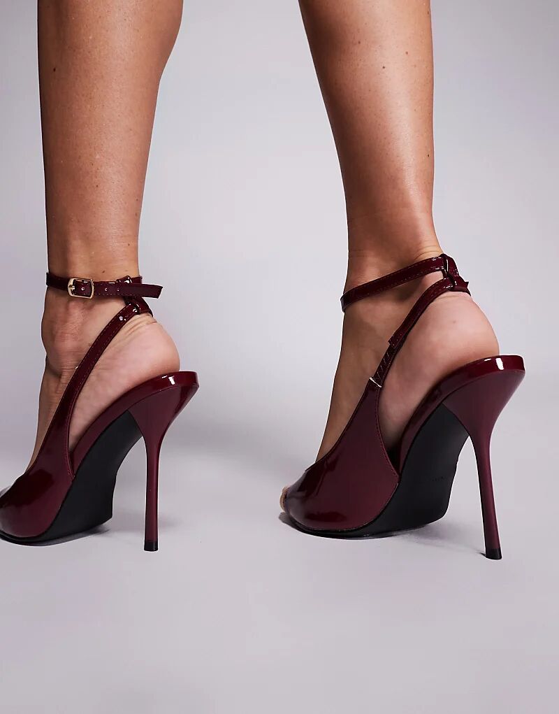 Босоножки Simmi London Theodosia Wide Fit на высоком каблуке с завязками бордового цвета — фото 4