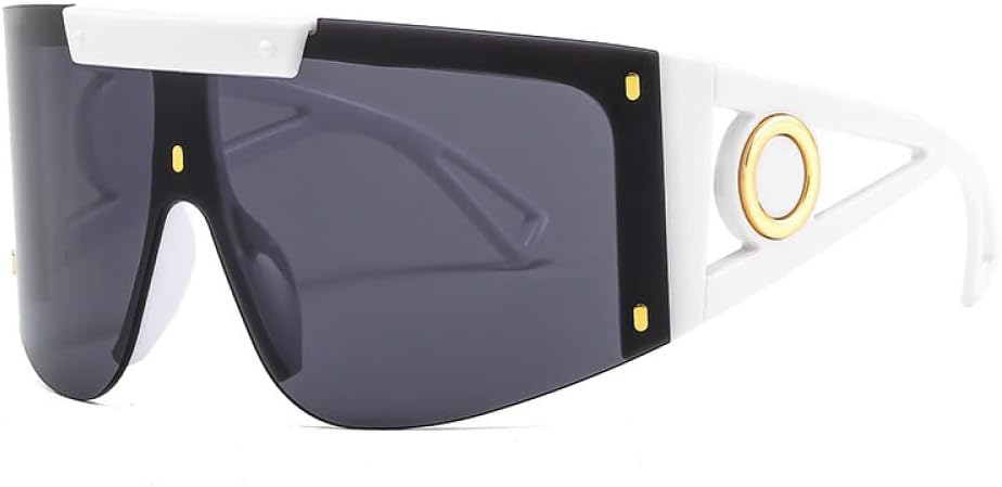 

Солнцезащитные очки One Piece Oversized для женщин, винтажные квадратные солнцезащитные очки с изогнутой дужкой для мужчин, без оправы, в стиле хип-хоп MTZJH, White Gray