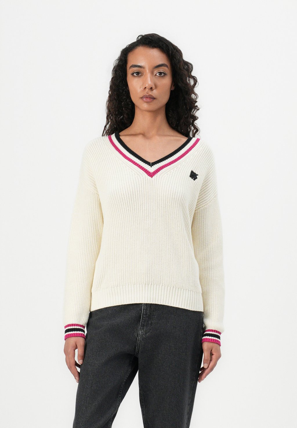 

Джемпер SHAKER STITCH V NECK PULLOVER DKNY, песочный