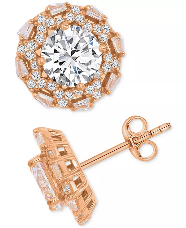 

Серьги-Гвоздики с ореолом из кубического циркония из 14-каратного желтого золота на основе стерлингового серебра Macy'S, rose