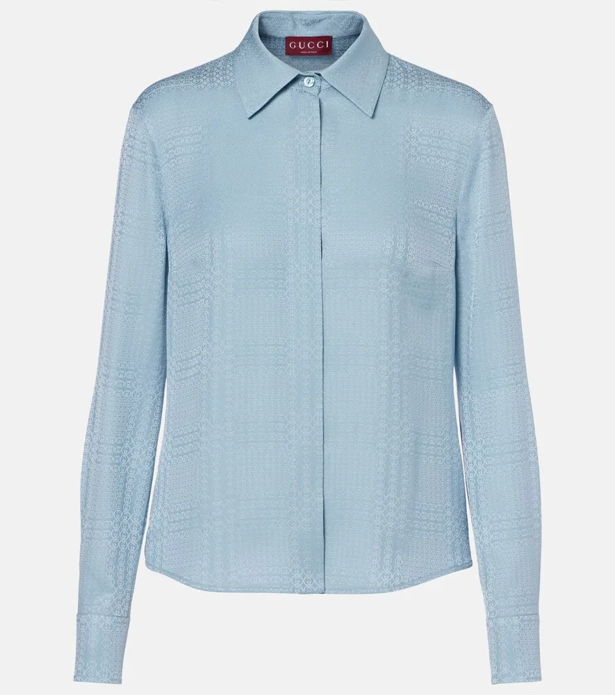 Рубашка Gucci Шелковая, классический воротник, синий