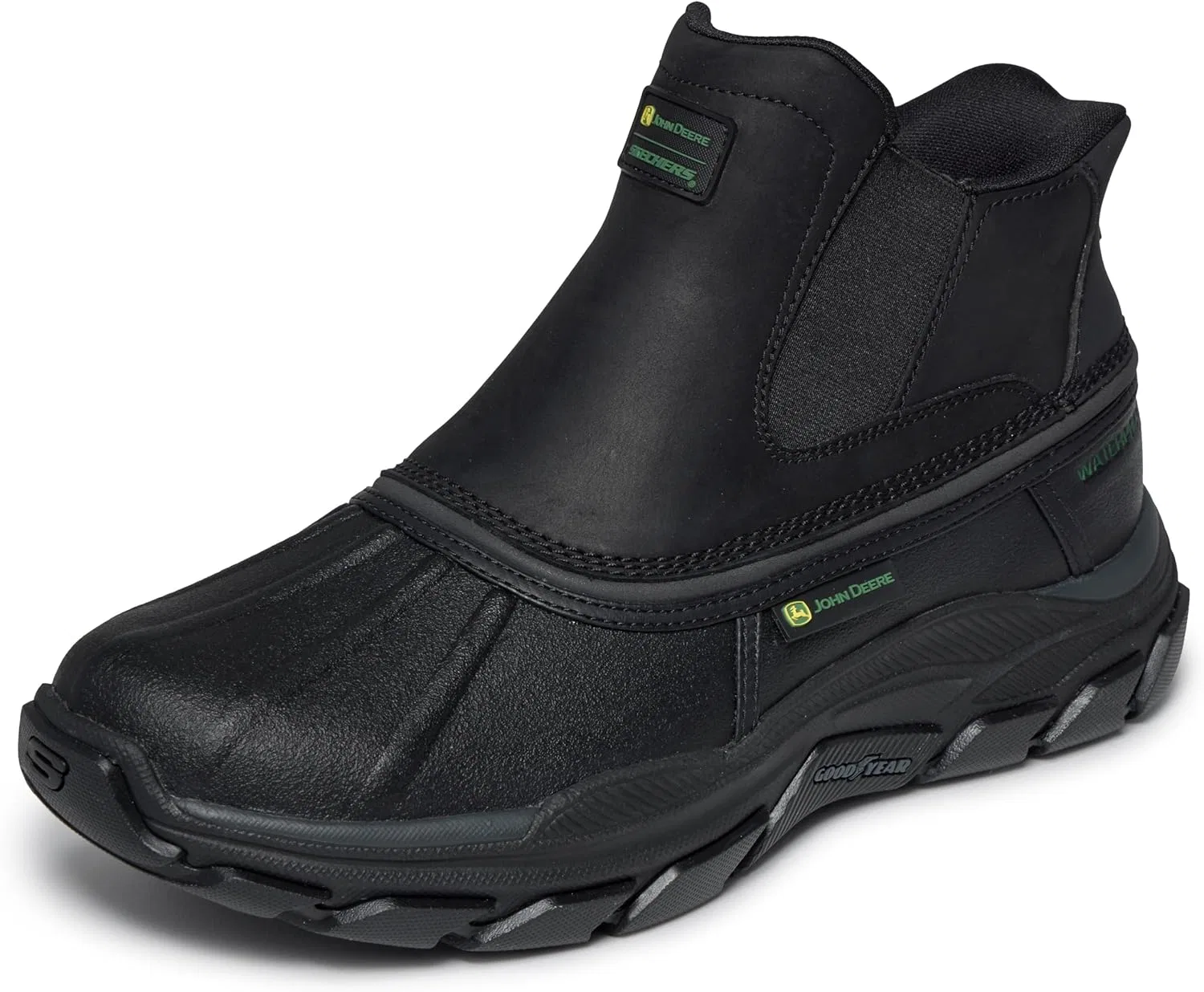 Мужские водонепроницаемые ботинки-слипоны Skechers Herren John Deere Men's Slip-ins Midcut Chelsea Duckboot с резиновой подошвой Goodyear, Black