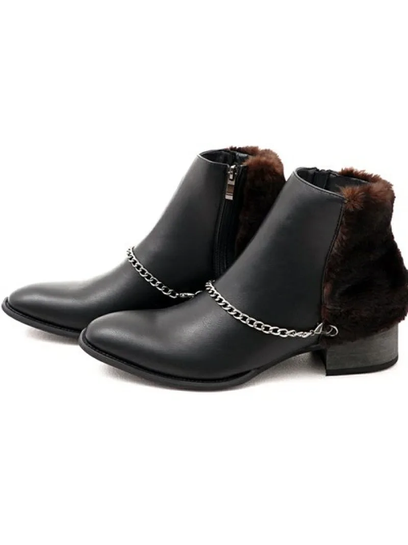 Сапоги SB select из кожи и меха с цепочкой, BLK (Black)