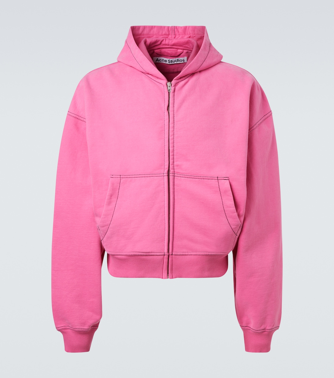 

Толстовка с капюшоном из хлопкового флиса с вышивкой на молнии Acne Studios, розовый