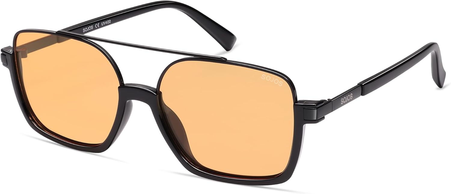 

SOJOS Модные солнцезащитные очки-авиаторы для женщин и мужчин, поляризованные, в стиле ретро, ​​квадратные, в духе Y2K, увеличенного размера, модель SJ2659, Black Frame Orange Lens