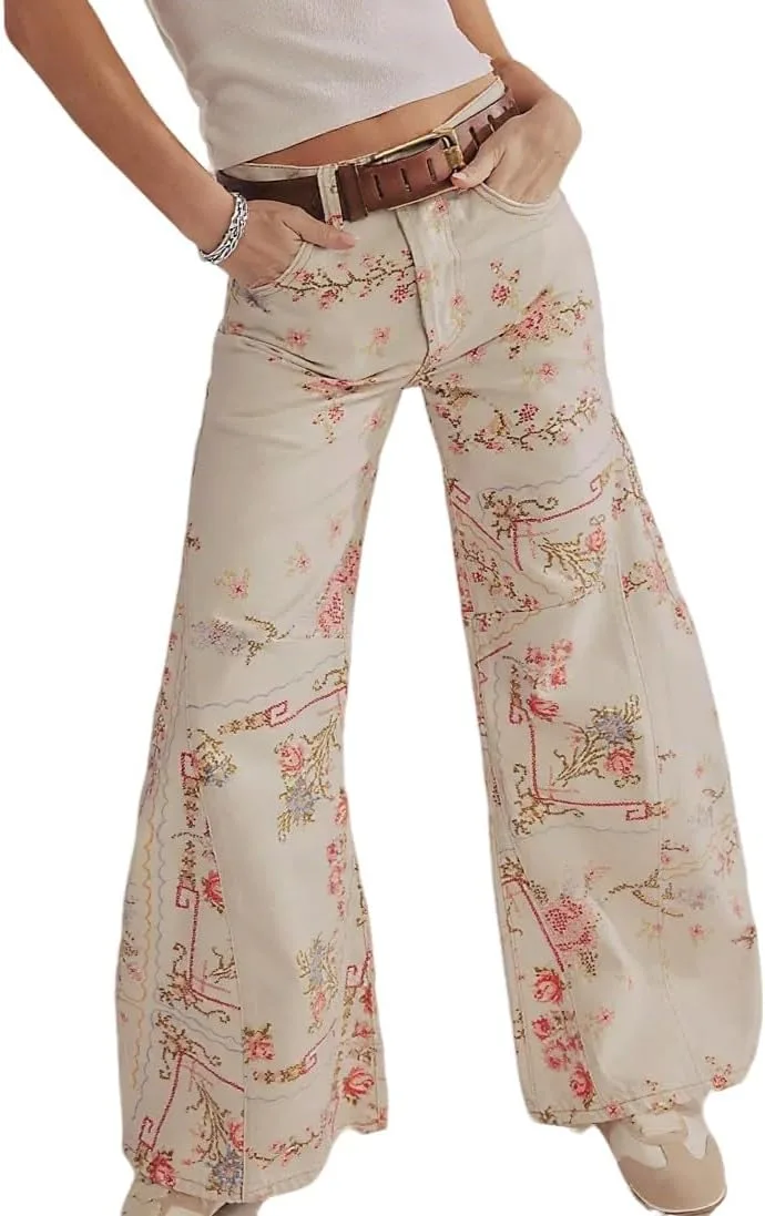 

CHARTOU женские джинсы-клеш с цветочным принтом