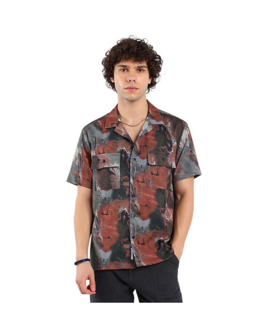 

Мужская рубашка свободного кроя в стиле хаки с абстрактным рисунком, шоколадно-коричневого и темно-черного цвета Campus Sutra, Brown