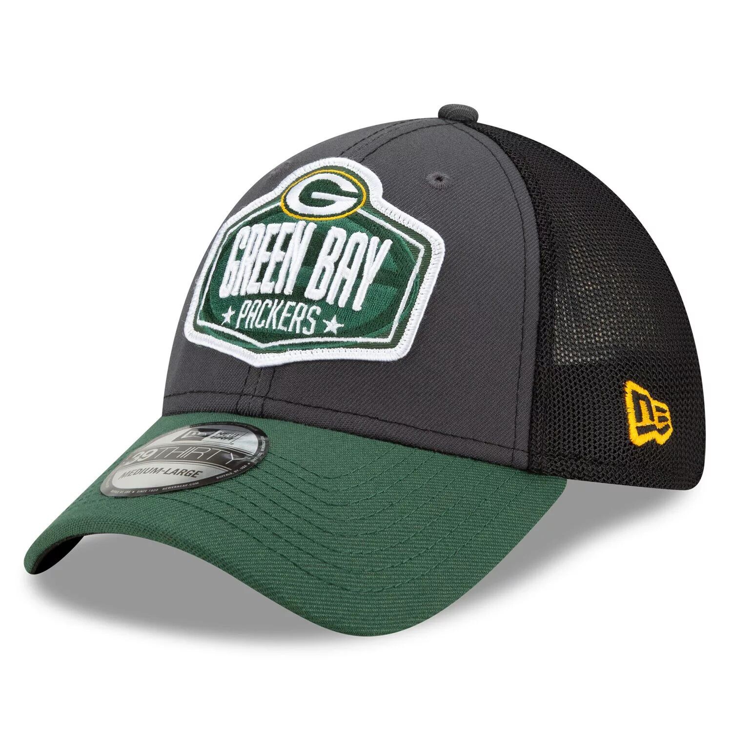 

Мужская кепка New Era графитового/зеленого цвета Green Bay Packers 2021 NFL Draft Trucker 39THIRTY Flex Hat