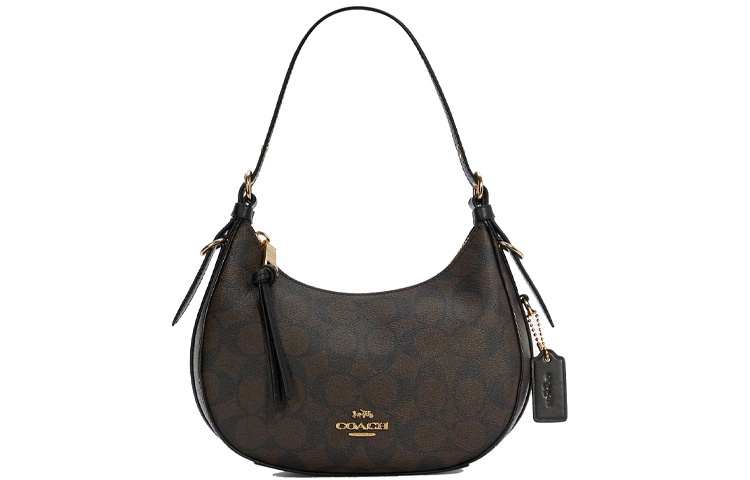 

Coach Женская сумка через плечо Kleo из канваса с покрытием и кожаной отделкой, темно-коричневый цвет с монограммой