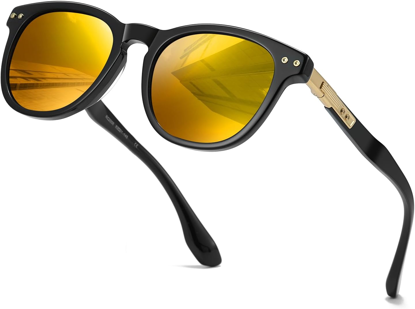 

Поляризованные солнцезащитные очки для женщин, классические круглые солнцезащитные очки увеличенного размера для вождения, рыбалки и защиты от УФ-излучения DTIUGUTAE, Black Frame/Gold Lens