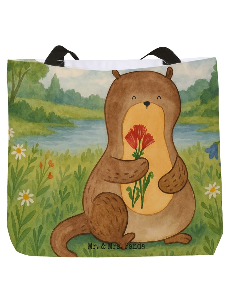 

Mr. & Mrs. Panda Сумка для покупок с изображением выдры и букета цветов, без S... белого цвета