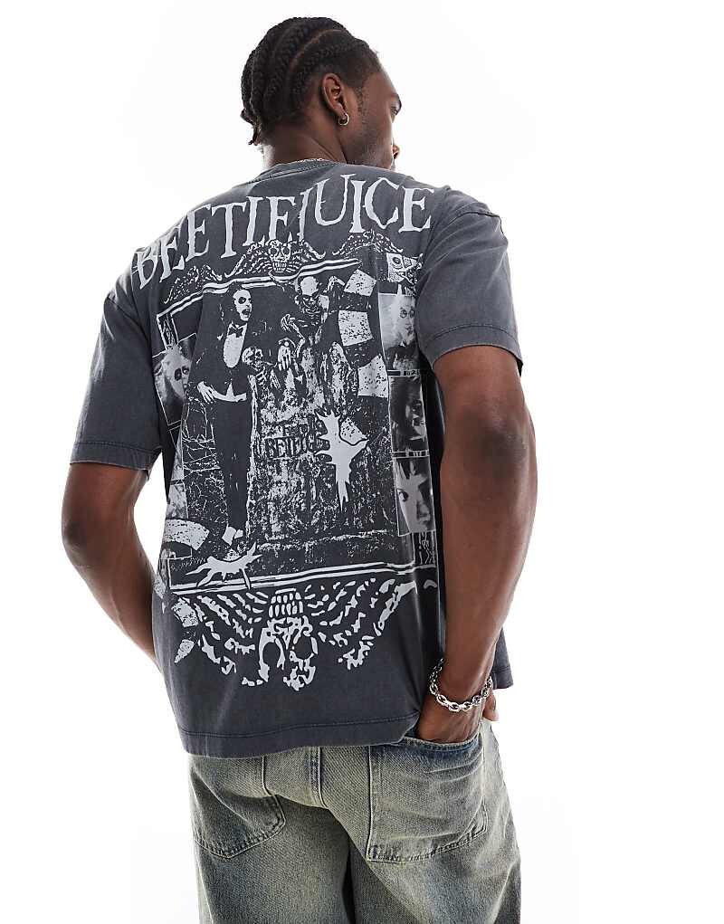 

ASOS DESIGN унисекс - Хэллоуин - черная футболка оверсайз с эффектом потертости Beetlejuice