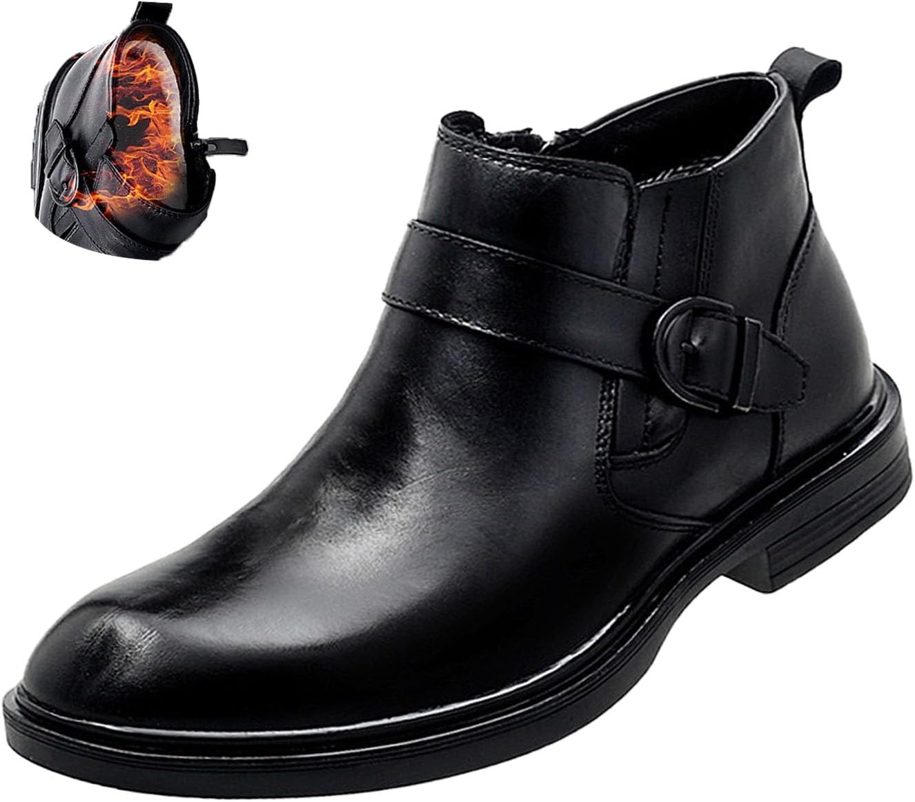 

Мужские кожаные ботинки с принтом, осень-зима, высокая посадка, ремешок с пряжкой, деловые массивные ботильоны Angrymonkey, черный