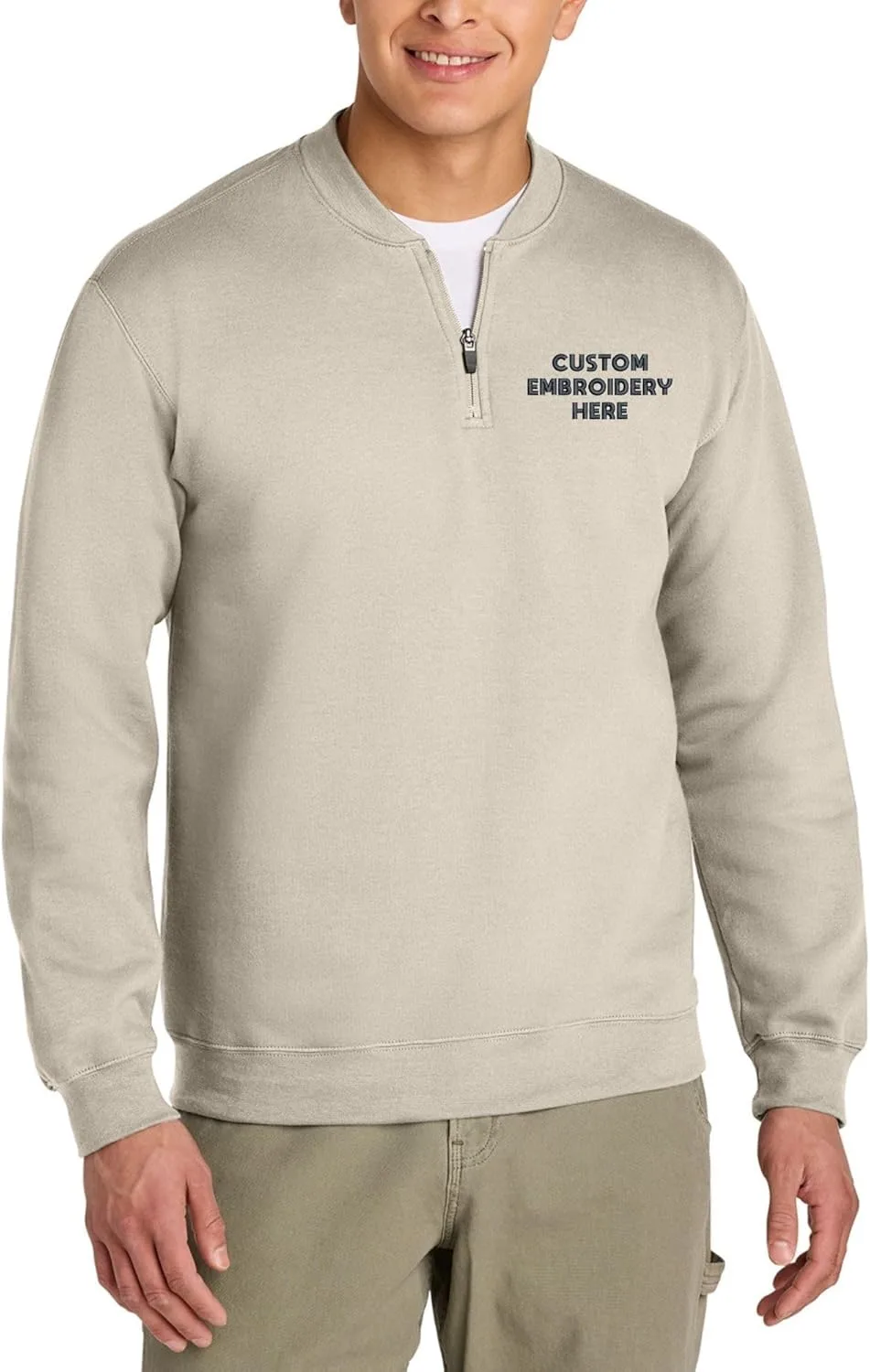 

Кастомный вышитый флисовый свитшот с молнией на четверть, классический крой LOGO IMPRESSION