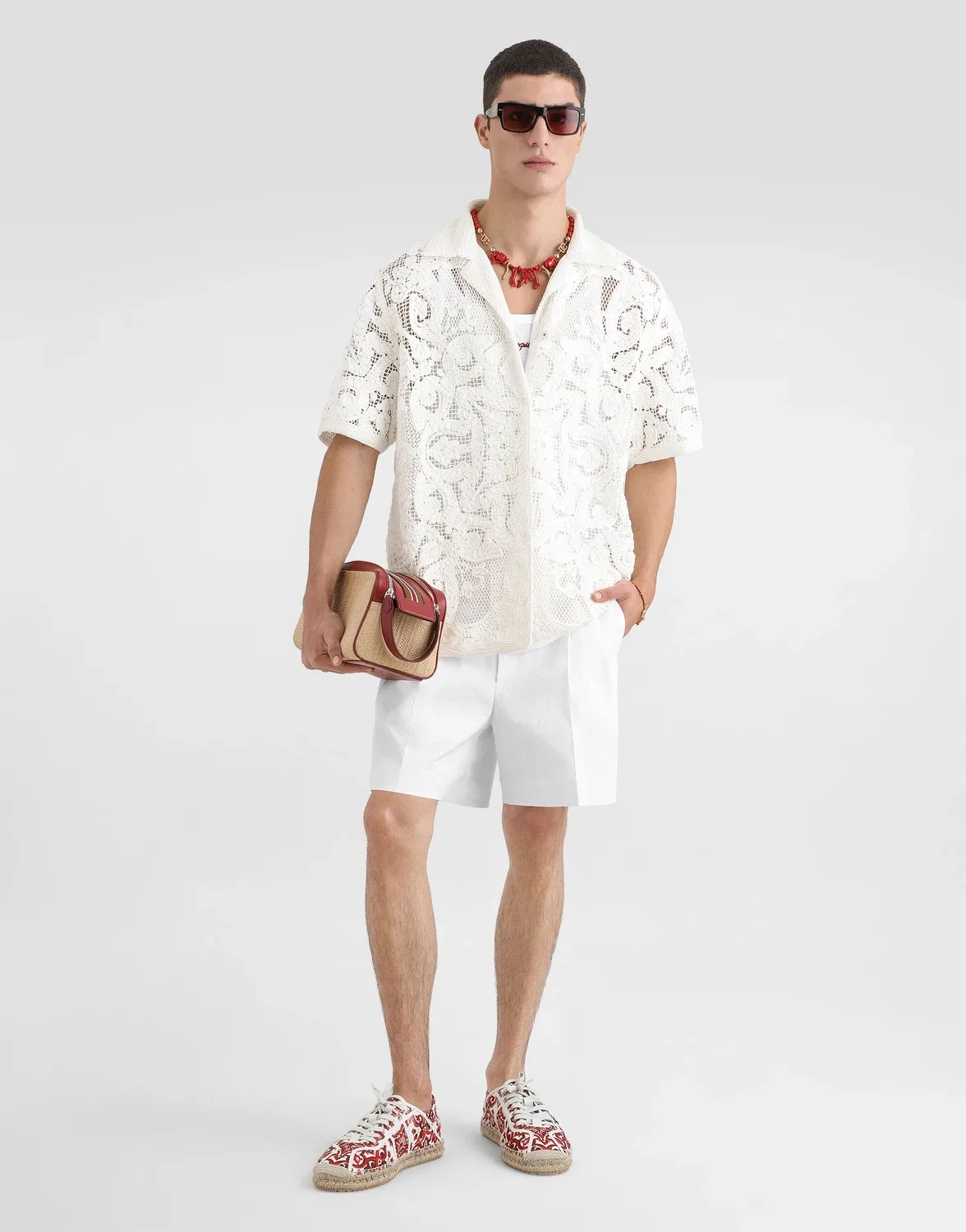 Рубашка из хлопка с вышивкой макраме DOLCE & GABBANA, бежевый — фото 2