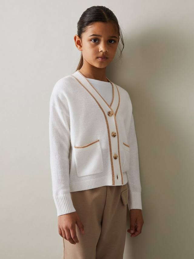 

Детский кардиган Juni из смеси шерсти и кашемира с контрастными манжетами Reiss, Cream