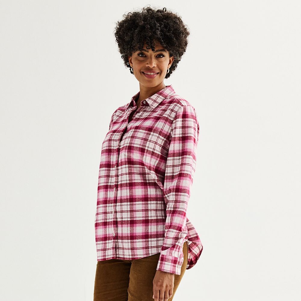 

Женская фланелевая рубашка в клетку Croft & Barrow Extra Soft, цвет Rose Wish Plaid