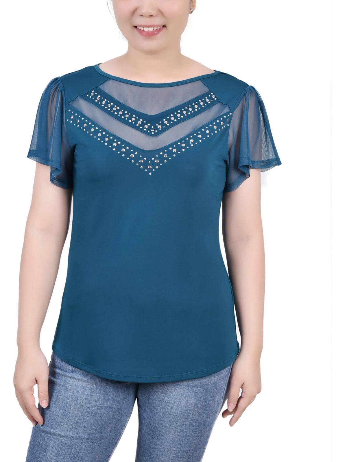 

Женская блузка с заклепками и рукавами-крылышками Petites NY Collection, цвет shaded spruce