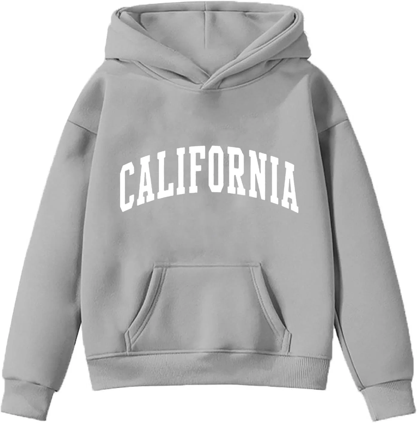 Детская оверсайз худи с принтом California, буквенный дизайн, серый — фото 2