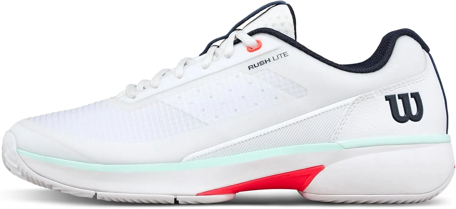 Кроссовки теннисные для мужских глиняных кортов Wilson Rush Lite 5, White/Bay/Fiery Coral
