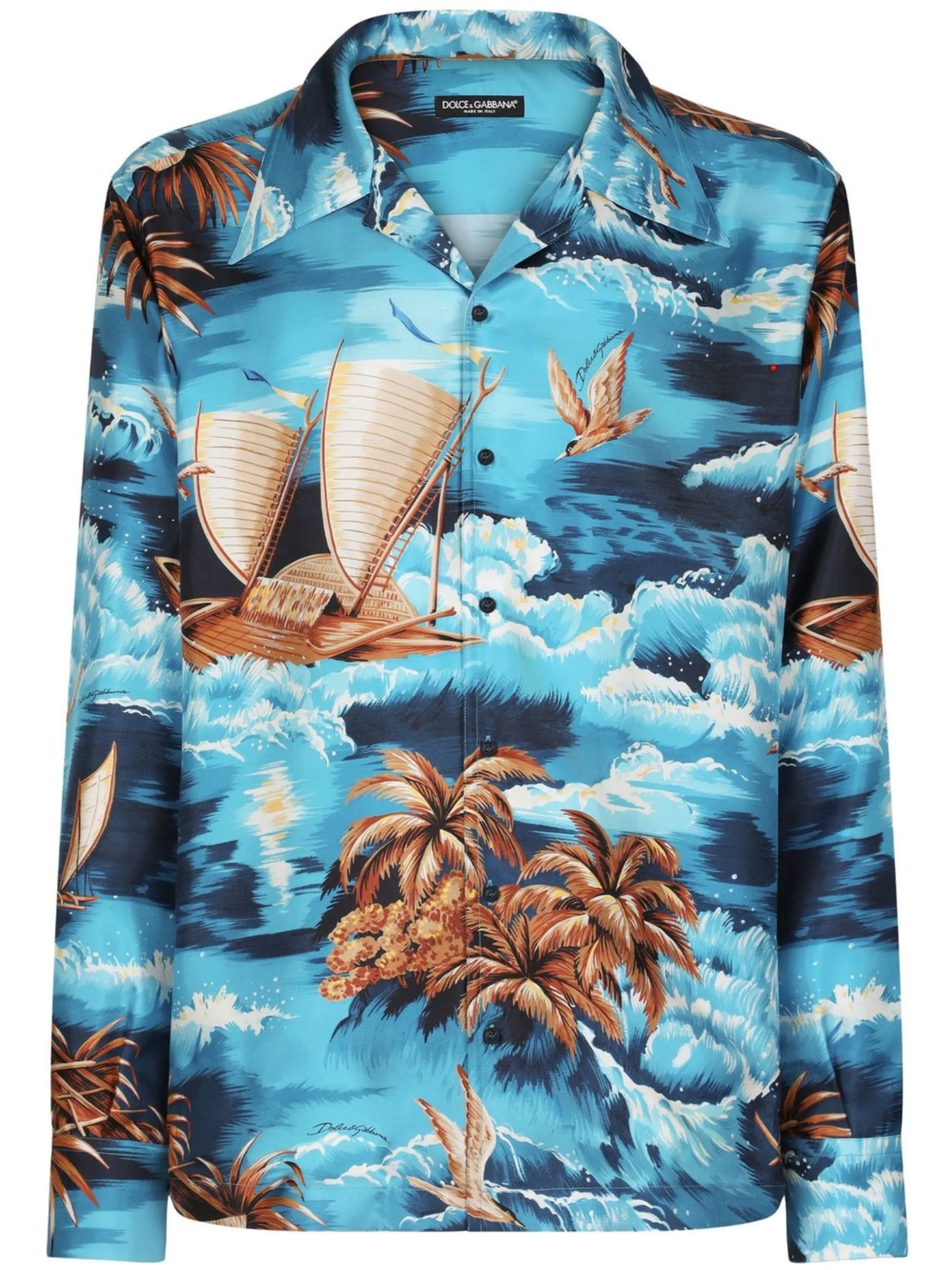 

Шелковая рубашка с графичным принтом Dolce & Gabbana, синий