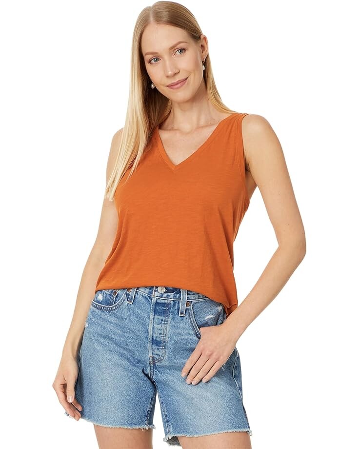 

Майка Madewell Whisper Cotton V-Neck Tank, цвет Rusted Orange