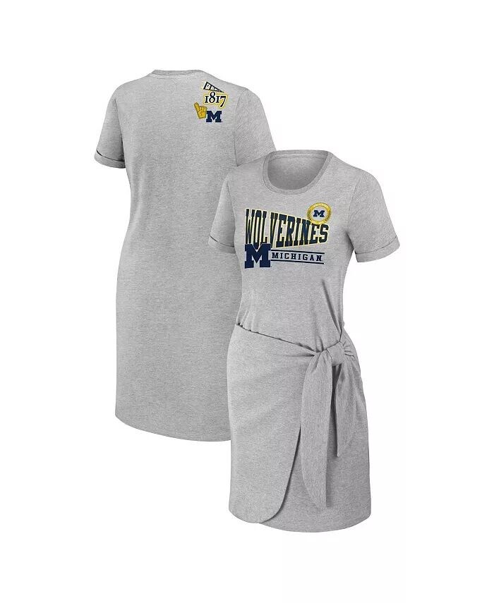 

Женское платье-футболка с завязками Heather Grey Michigan Wolverines Wear By Erin Andrews