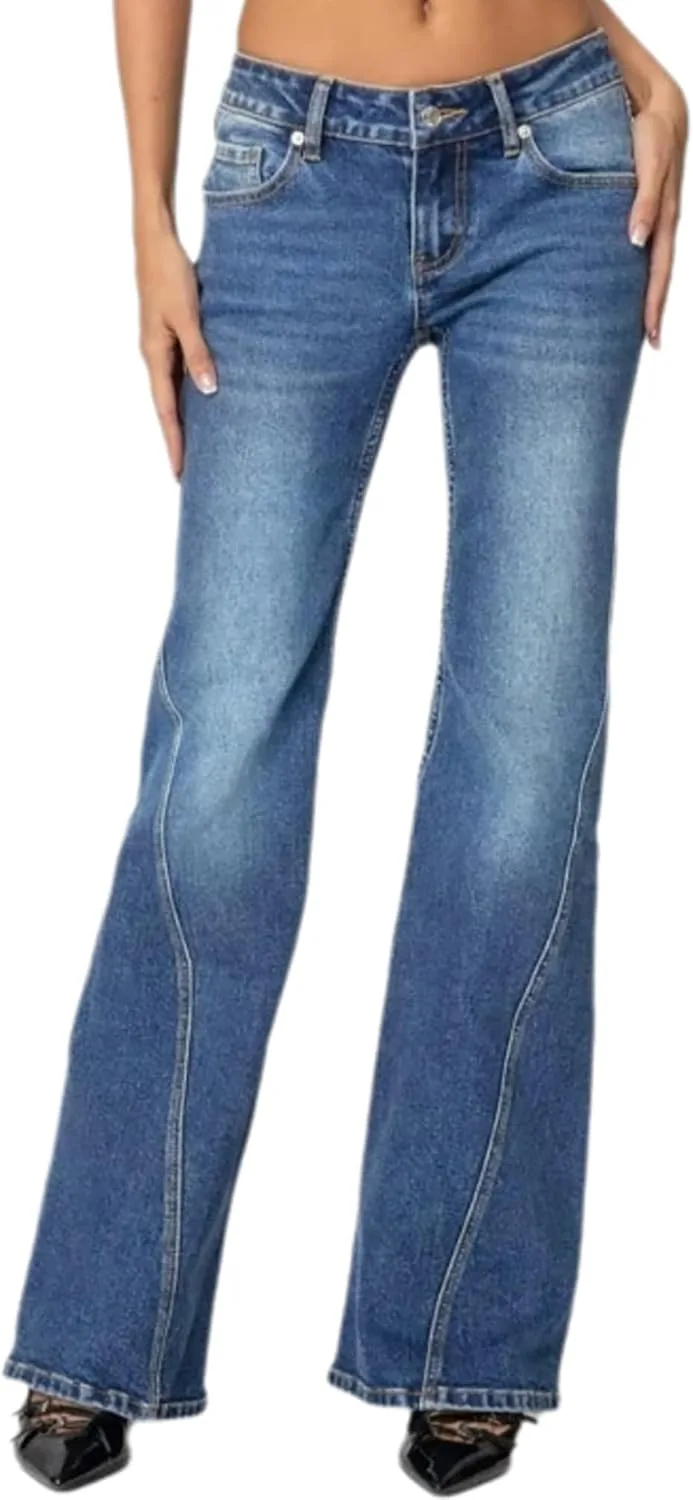 

Женские джинсы Vintage Patchwork прямого кроя Mid Rise Stretchy Distressed QLAUYIOE