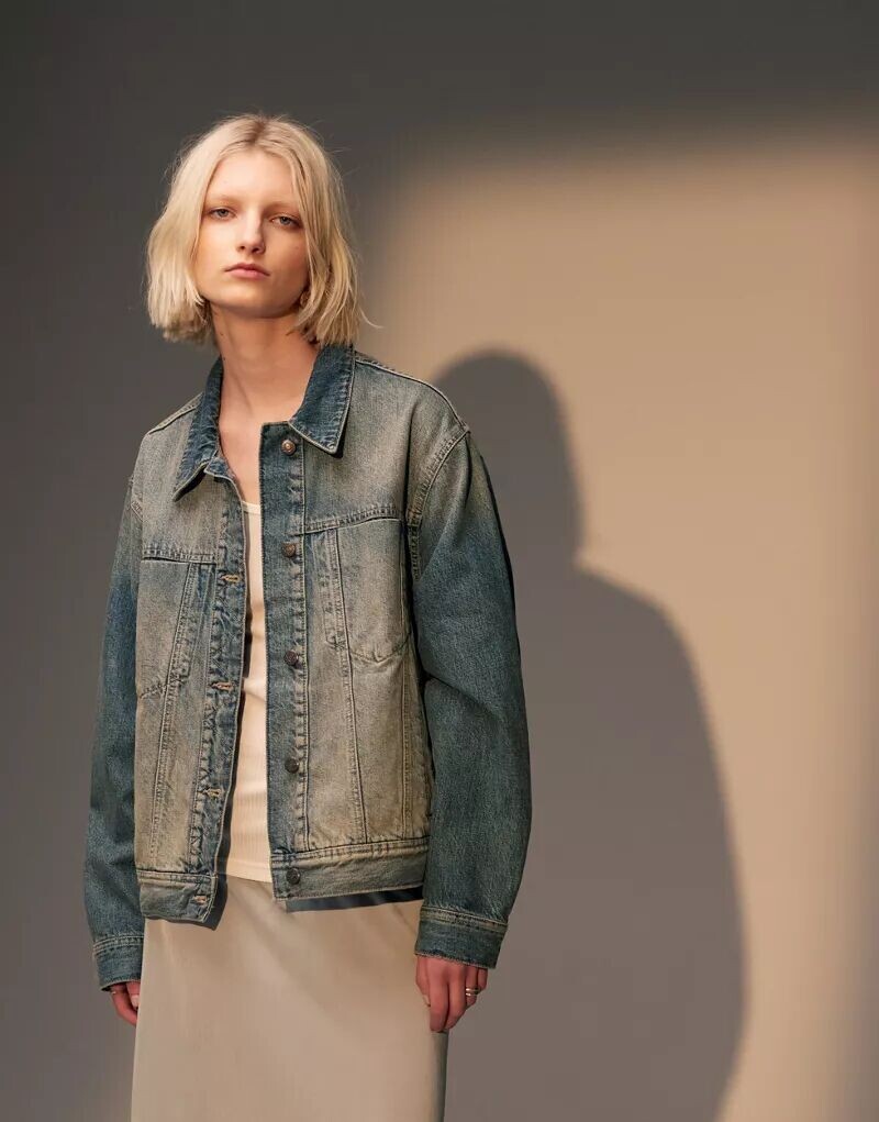 Bershka — джинсовая куртка свободного кроя грязно-зеленого цвета Topshop