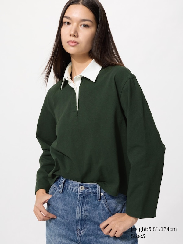 

Поло из стираного хлопка с длинным рукавом Uniqlo, 59 dark green, Зеленый, Поло из стираного хлопка с длинным рукавом Uniqlo, 59 dark green