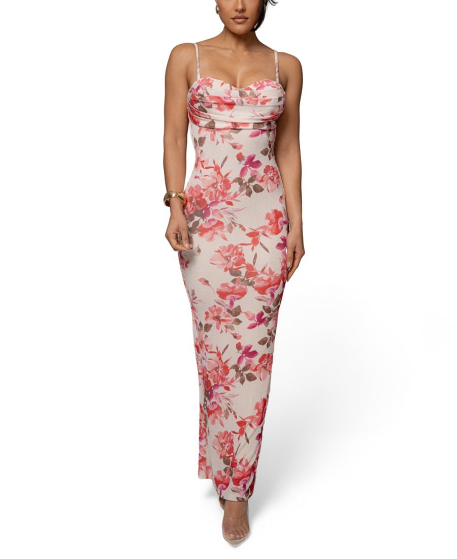 

Женское облегающее платье макси цвета слоновой кости с цветочным принтом JLUXLABEL, Floral